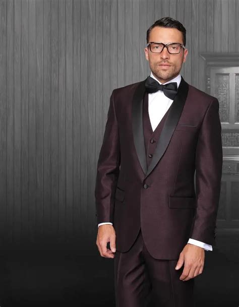 2018 Custom Made Burgundy Groom Suits Black Lapel Jacket Pants Vest