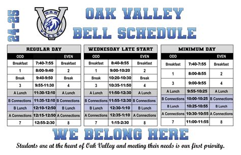 Bell Schedule - Calendar - OAK VALLEY MIDDLE SCHOOL