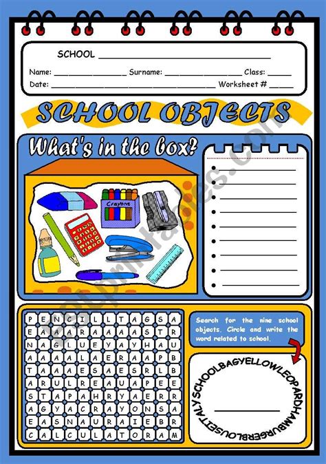 SCHOOL OBJECTS ESL Worksheet By Evelinamaria