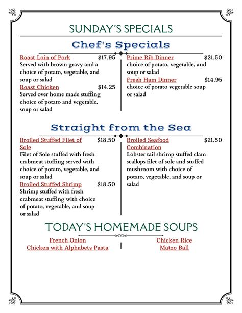 Daily Specials – Kenilworth Diner