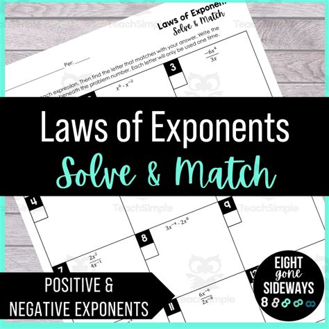 Laws Of Exponents Solve Match Worksheet By Teach Simple