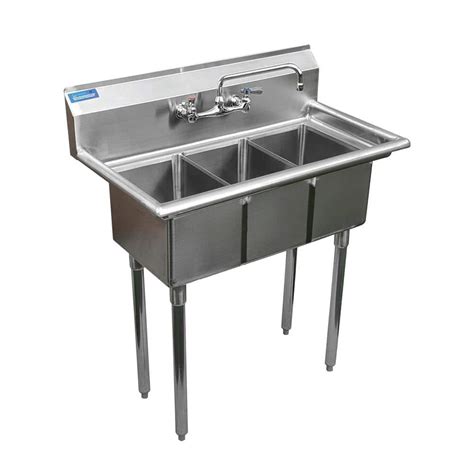 AMGOOD 19 In X 37 In Stainless Steel Sink 3 Compartment Sink Bowl