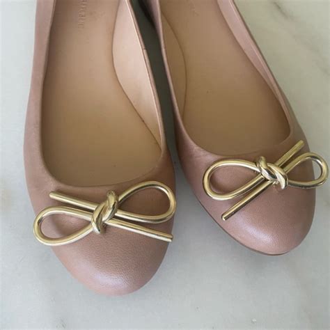 Banana Republic Shoes Banana Republic Nude Leather With Gold Metal Bow Ballet Flats Nwob So