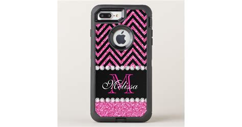 Pink Glitter Black Chevron Monogrammed Otterbox Iphone Case Zazzle