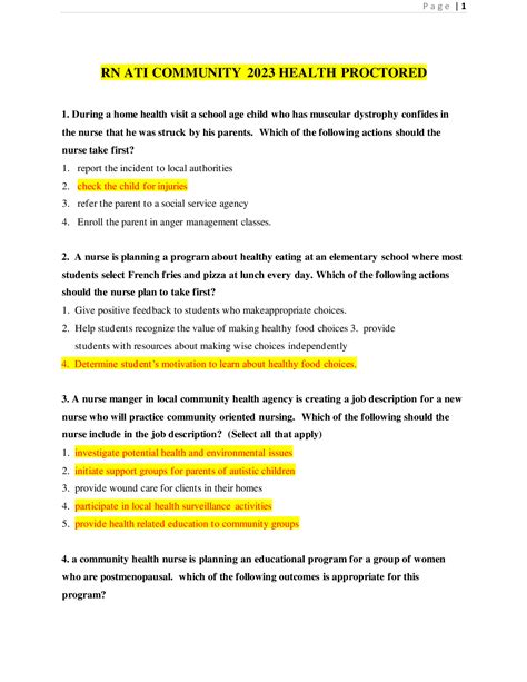 Ati Rn Community Health Exam 2021 2024 3 Versions With Answers Docmerit