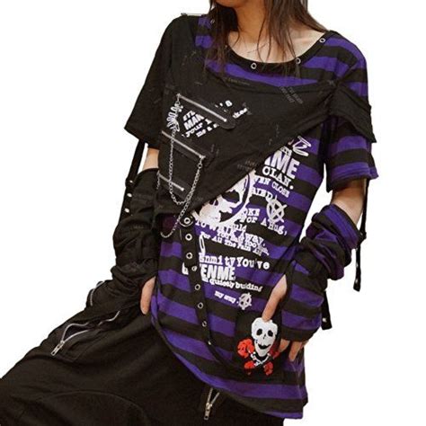 Amazon ユニセックスサイズ パンク アームウォーマー付 2way Tシャツ 66 3536 Purple Tシャツ・カットソー 通販 Short Sleeve Tops