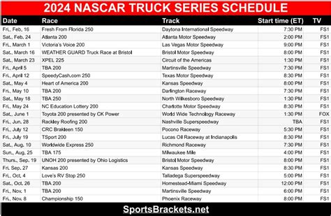 Printable 2024 NASCAR Truck Series Schedule - Sports Brackets