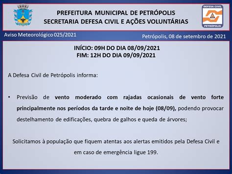 Defesa Civil alerta para a ocorrência de ventos fortes em Petrópolis