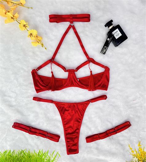 Generic Sexy Lingerie Sexy Cutout Halter Breast Leakage Tassel