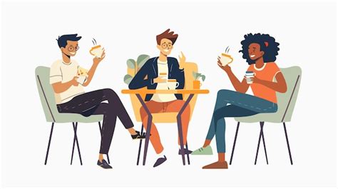 Happy Friends Talking And Drinking Coffee And Tea Premium Ai