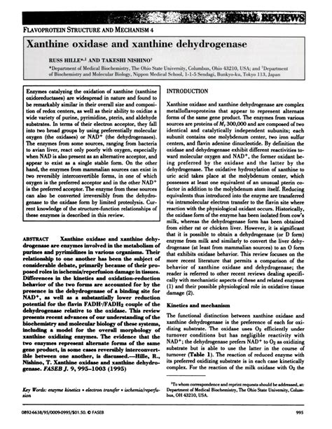 (PDF) Flavoprotein structure and mechanism. 4. Xanthine oxidase and xanthine dehydrogenase