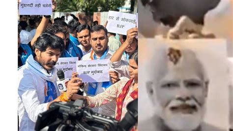 Rajasthan Nsui Burns Pm Modis Effigies After Ed Raids Congress State