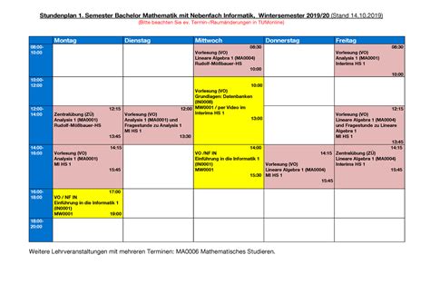 Studienplan NF IN Mögliche Studenpläne für das Bachelor Mathestudium