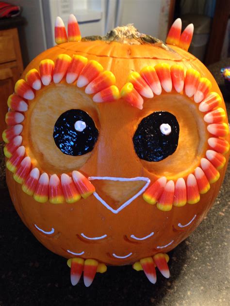 Owl pumpkin with candy corn | Halloween pumpkin designs, Halloween pumpkins painted, Pumpkin carving