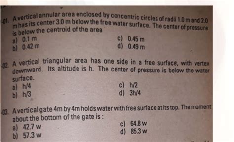 Solved 01. A vertical annular area enclosed by concentric | Chegg.com