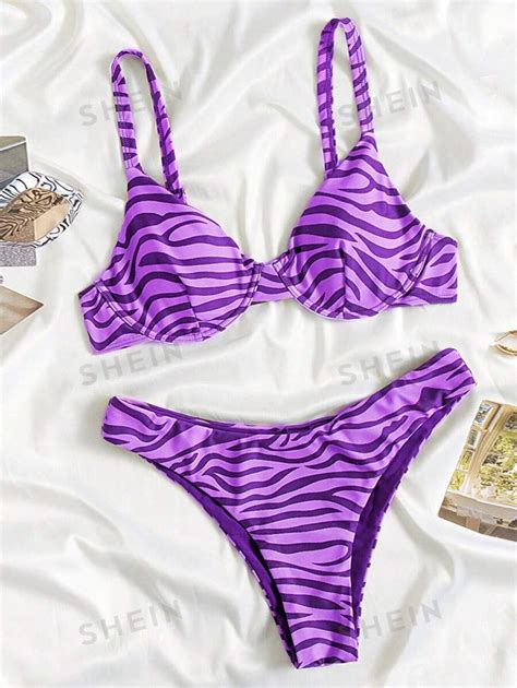 Shein Swim Vcay Ba Ador Bikini Con Aro De Rayas De Cebra Moda De