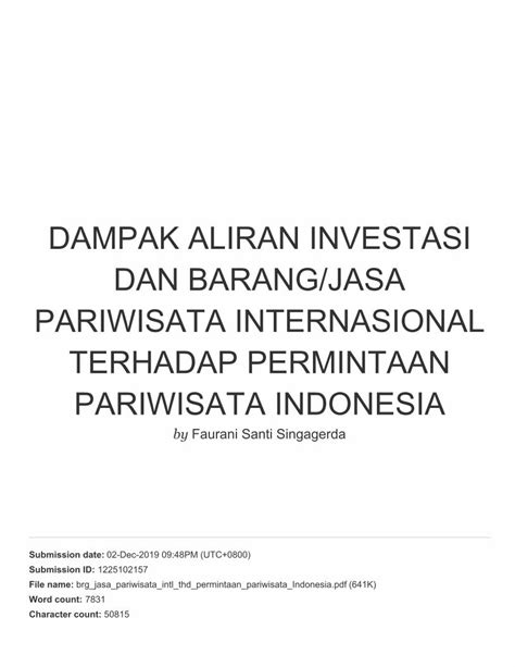 Pdf Pariwisata Indonesia Terhadap Permintaan Dokumen Tips