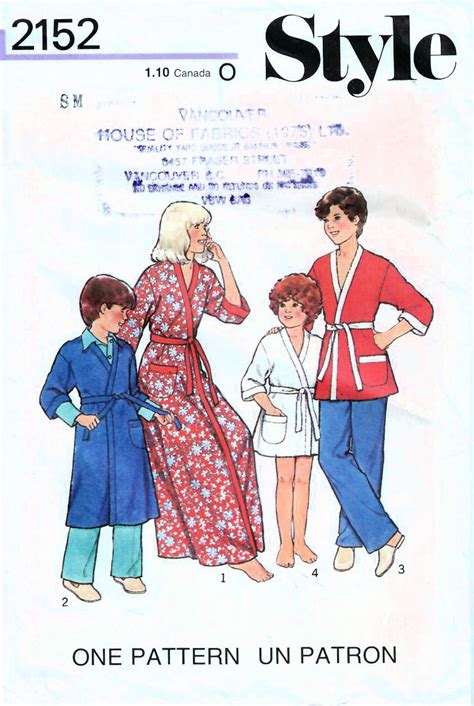 1970s Style 2152 Vintage Sewing Pattern Boys Girls Short Robe Etsy