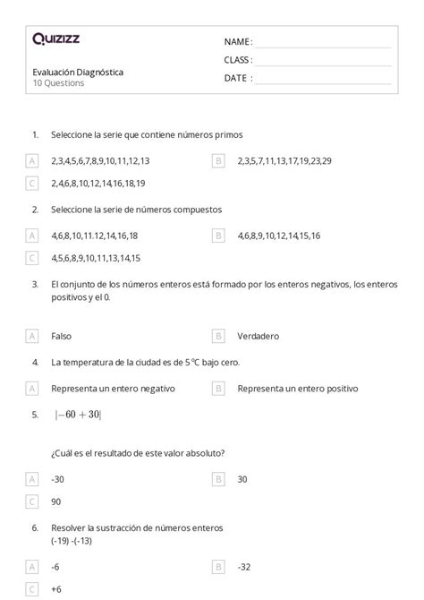 N Meros Primos Y Compuestos Hojas De Trabajo Para Grado En