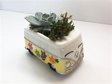 Vw Bus Planter Hippie Van Air Plant Holder Ceramic Retro Etsy