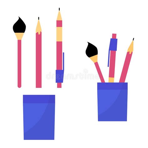 Stationery Items In A Glass Pencil Pen Brush In A Glass For Office