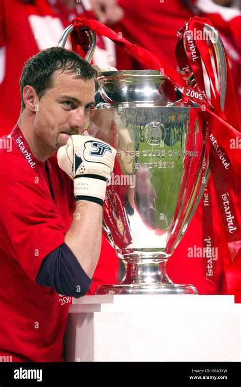 Liverpool Goalkeeper Jerzy Dudek Celebrates Victory With The Trophy Hi