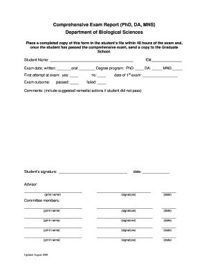 Fillable Online Isu Comprehensive Exam Report Phd Da Mns Department