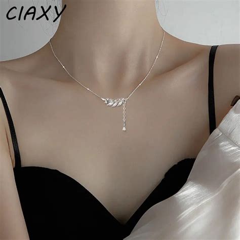 Ciaxy Silver Color Leaf Necklaces For Women Temperament Clavicle Tassel