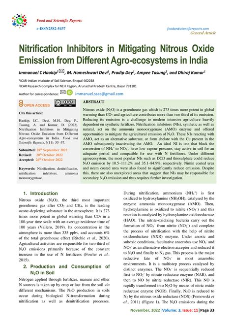 Pdf Nitrification Inhibitors In Mitigating Nitrous Oxide Emission From Different Agro