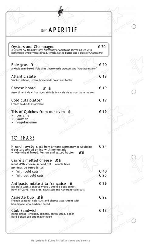 Menu da Le Carré Français pub bar Roma