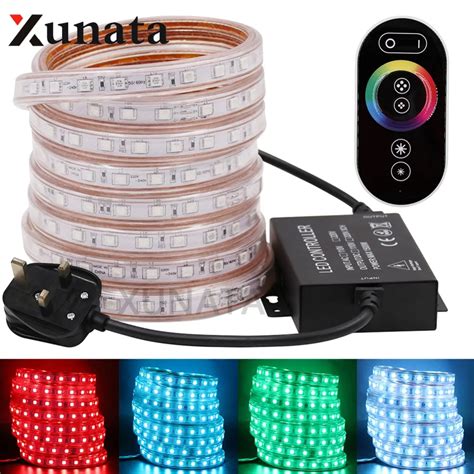 1m 100m 220V EU UK 60LEDs M 5050 RGB LED Strip Outdoor Lamp Waterproof