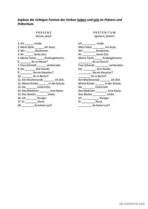 Pr Teritum Sein Haben Deutsch Daf Arbeitsbl Tter Pdf Doc