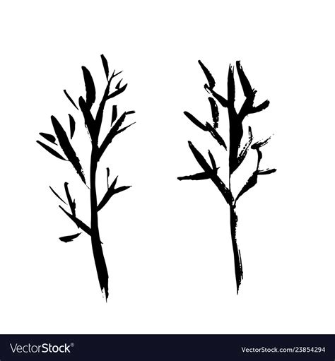 Naked Trees Silhouettes Hand Drawn Set Royalty Free Vector