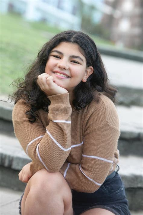 Portrait Of A Happy Pretty Brunette Teenage Girl Stock Photo Image Of Outdoor Lifestyle