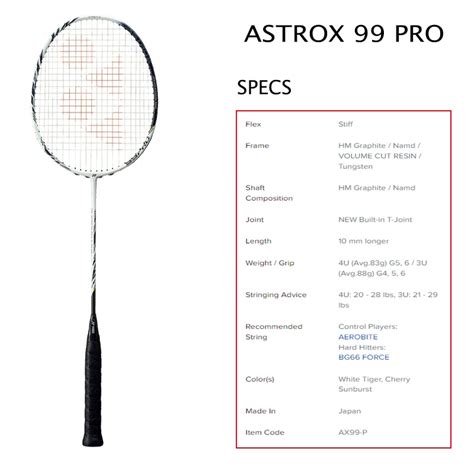 YONEX ASTROX 99 PRO 4U 100 Carbon Fiber Racket Single Badminton Racket