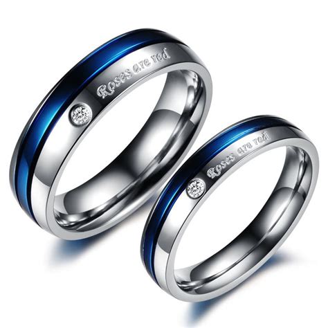 Blue Wedding Rings For Women Blue Cz Diamond Titanium Steel Matching Wedding Bands Co