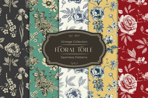 Modern Floral Toile De Jouy Patterns