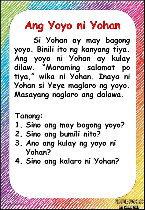 Teacher Fun Files Filipino Reading Materials With Comprehension Questions