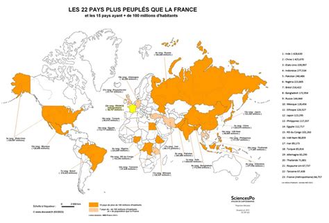 quels sont les pays plus peuplés que la France cartographie