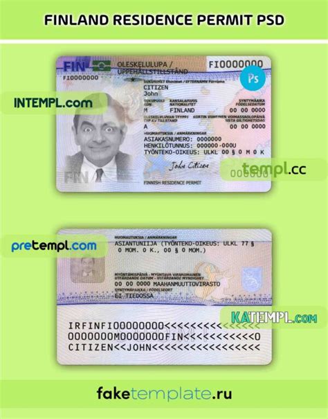 Finland Residence Permit Card Psd Download Template Version 2