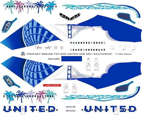 8aDecs Decals Catalogue UNITED BOEING 757 200 1 144 HER ART CALIFORNIA