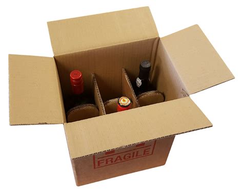 5 Strong Cardboard 6 Bottle Wine Boxes 275mm X 190mm X 335mm Printed Fragile Packaging Shack