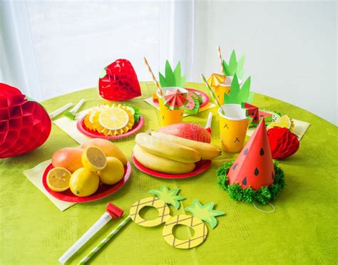 Decor for a Holiday of Children`s Birthday. Fruit Party. Cake and Sweet ...