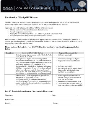 Fillable Online Petition For Gmat Gre Waiver Fax Email Print Pdffiller