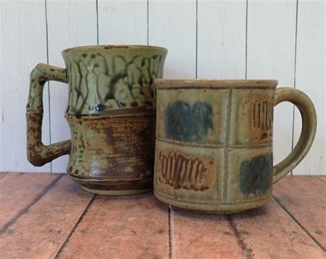 Vintage Stoneware Mug Set Of 2 Brown And Tan Rustic Otagiri Seymour