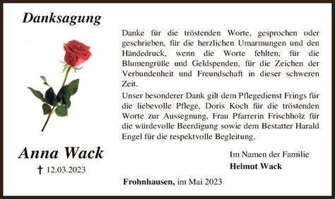 Traueranzeigen Von Anna Wack Trauerhnade