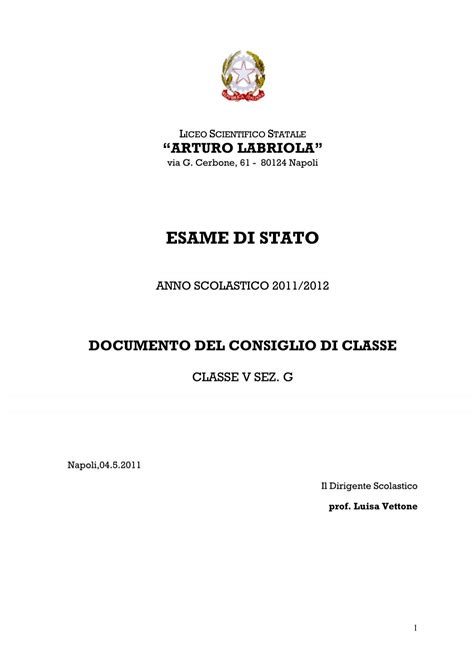 Documento Classe Quinta Sez G Liceo Labriola