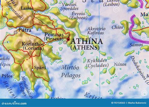 Geographic Map of European Country Greece City Athens Stock Image ...