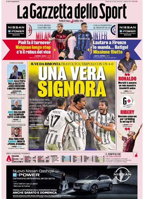 22 Ottobre 2022 Le Prime Pagine Dei Giornali Sportivi Pioli Fa Il