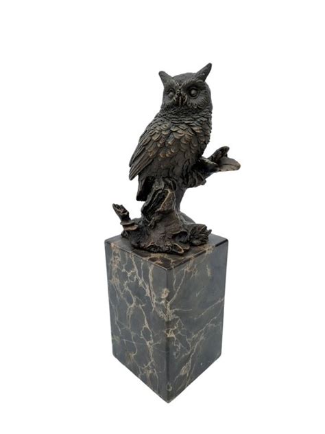 Bronze Sculpture Of A Beautiful Owl Bronze Marble Catawiki